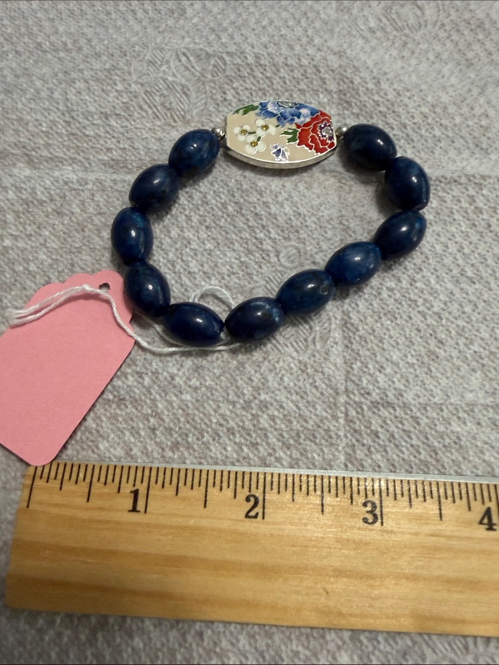Brighton Floral Accent Navy Beaded Stretch Bracelet